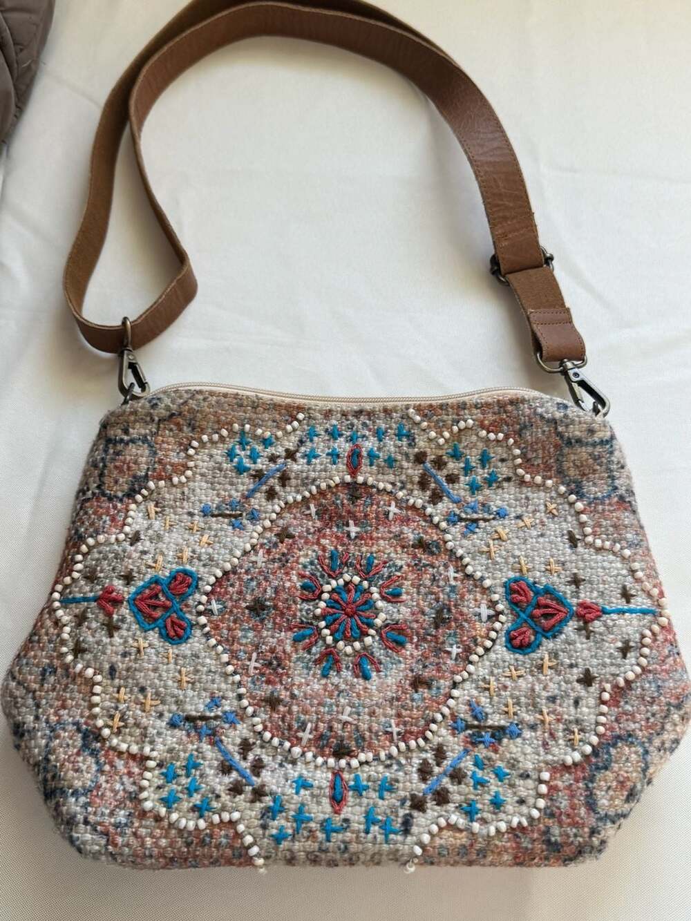 Boho Beaded Embroidered Tapestry Crossbody Bag Folk Art Festival Cottagecore